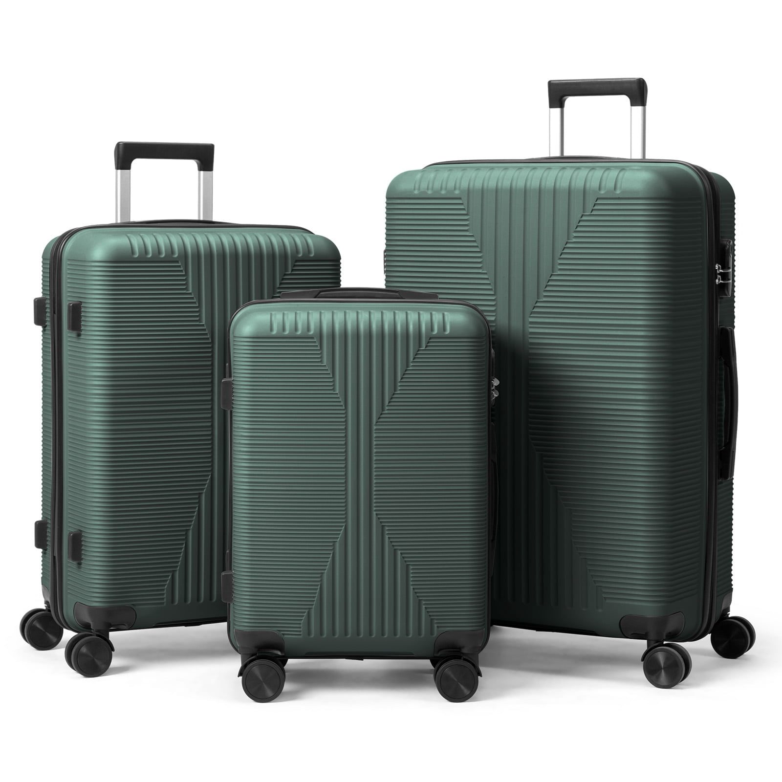 PP Trolley Case, 20in 24in 28in 3PCS Suitcase Set, Dark Green