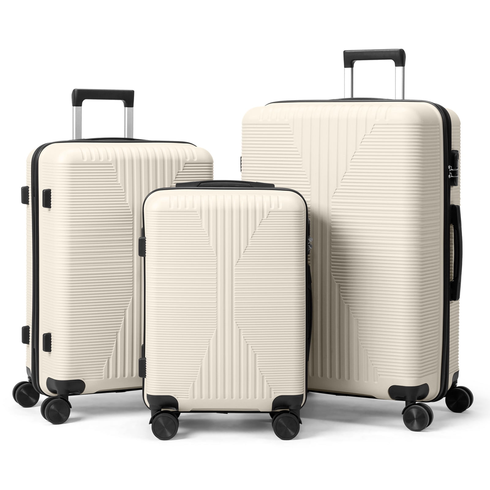 PP Trolley Case, 20in 24in 28in 3PCS Suitcase Set, Off White