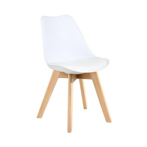 PP Upholstered Side Dining Chair with Beech Wood Legs, White - Set of 2