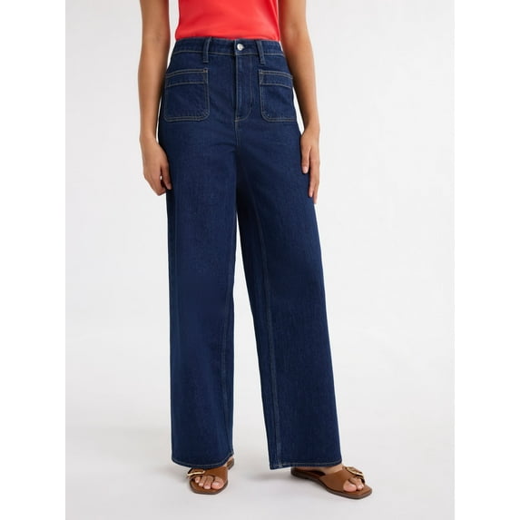 Free Assembly Women's and Women's Plus Wide Leg Jeans with Patch Pockets, 30", 32", and 34" Inseams, Sizes 0-26 Plus