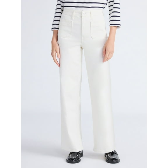 Free Assembly Women's and Women's Plus Wide Leg Jeans with Patch Pockets, 30", 32", and 34" Inseams, Sizes 0-26 Plus