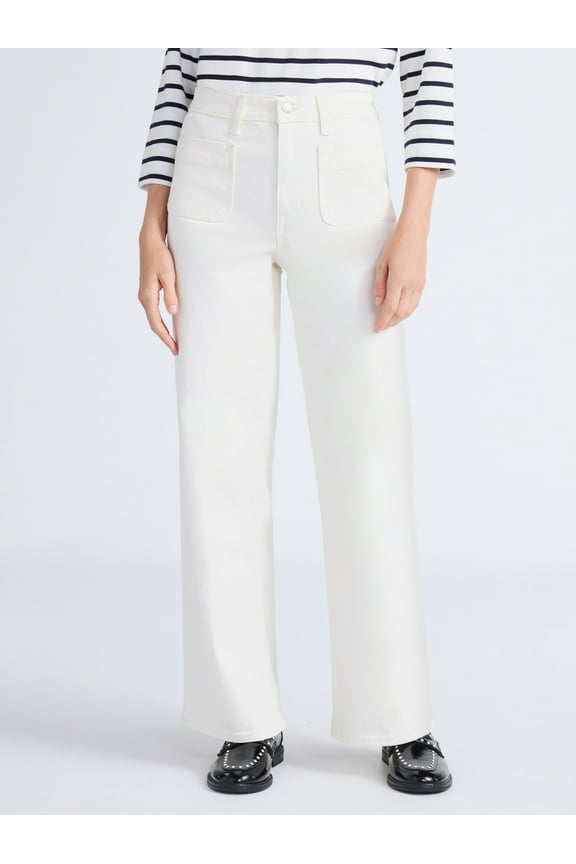 Women's and Women's Plus Wide Leg Jeans with Patch Pockets, 30", 32", and 34" Inseams, Sizes 0-26 Plus