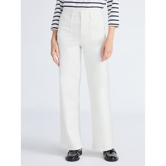 Free Assembly Women's and Women's Plus Wide Leg Jeans with Patch Pockets, 30", 32", and 34" Inseams, Sizes 0-26 Plus