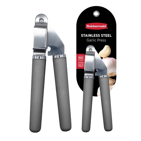 Rubbermaid Garlic Press, Stainless Steel Garlic Mincer with BPA-Free Handle, 7.5” x 2.5”, Charcoal