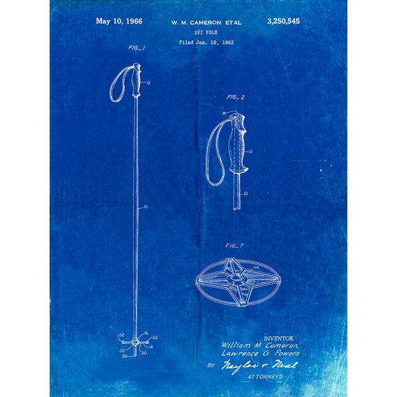 PP1038-Faded Blueprint Ski Pole Patent Poster Poster Print - Cole Borders (24 x 36)