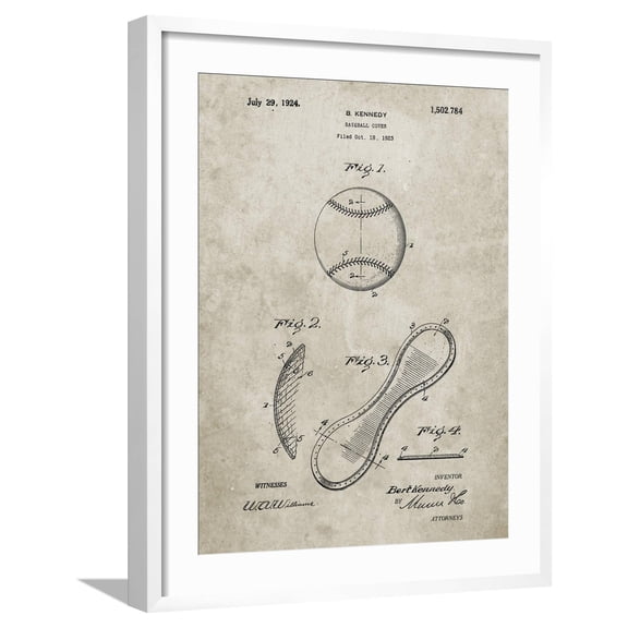Art.com PP271-Sandstone Vintage Baseball 1924 Patent Poster Giclee Print by Cole Borders, White Frame Wall Art, 23" x 29"