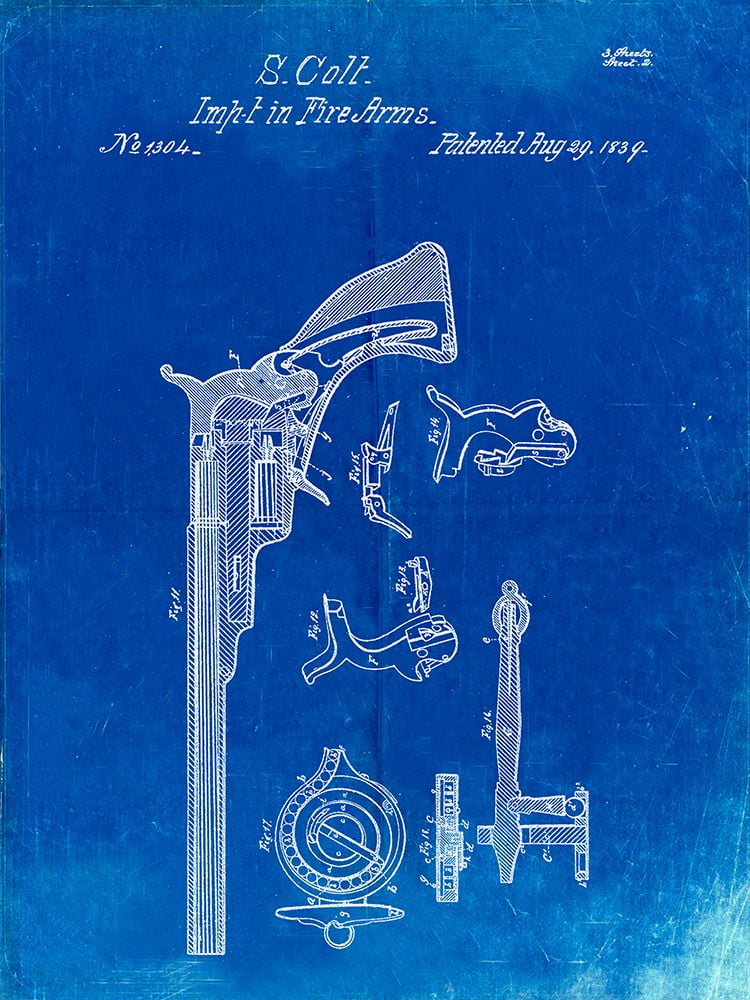 PP409-Faded Blueprint Colt Paterson Patent Poster Poster Print - Cole ...