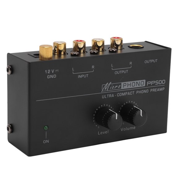 PP500 Phono Turntable Preamp, Ultra Low Noise Phonograph Preamplifier with Volume Control, Gold-Plated Inputs, 100-240V UK Plug