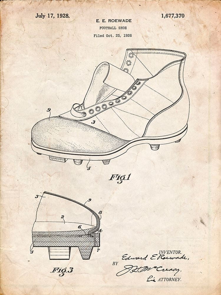 PP823Vintage Parchment Football Cleat 1928 Patent Poster Poster Print