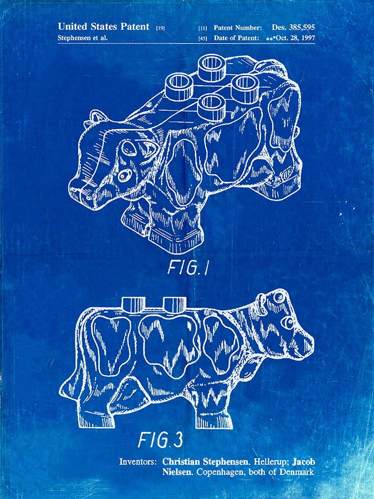 PP921-Faded Blueprint Lego Cow Patent Poster Poster Print - Cole ...