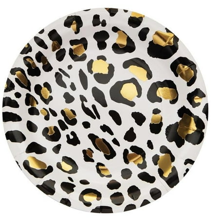 PPART 354591 23 cm Leopard Foil Dinner Paper Plate, Multi Color