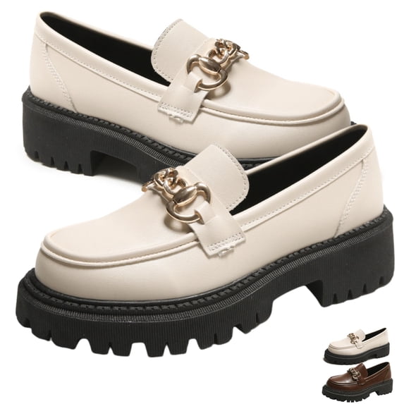 CHICVOMEY Classic Women Loafers Platform Chunky Heel Loafers with Arch Support Lug Sole Slip on Loafers Dressy Shoes Work Loafers for Office Business