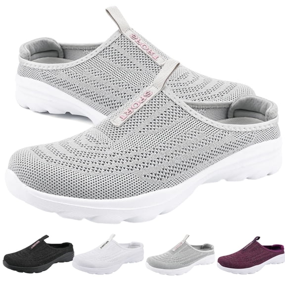 CHICVOMEY Clogs Mules for Women Shoes Slip on Sneakers Flats Lightweight Breathable Mesh Comfort Walking Shoes