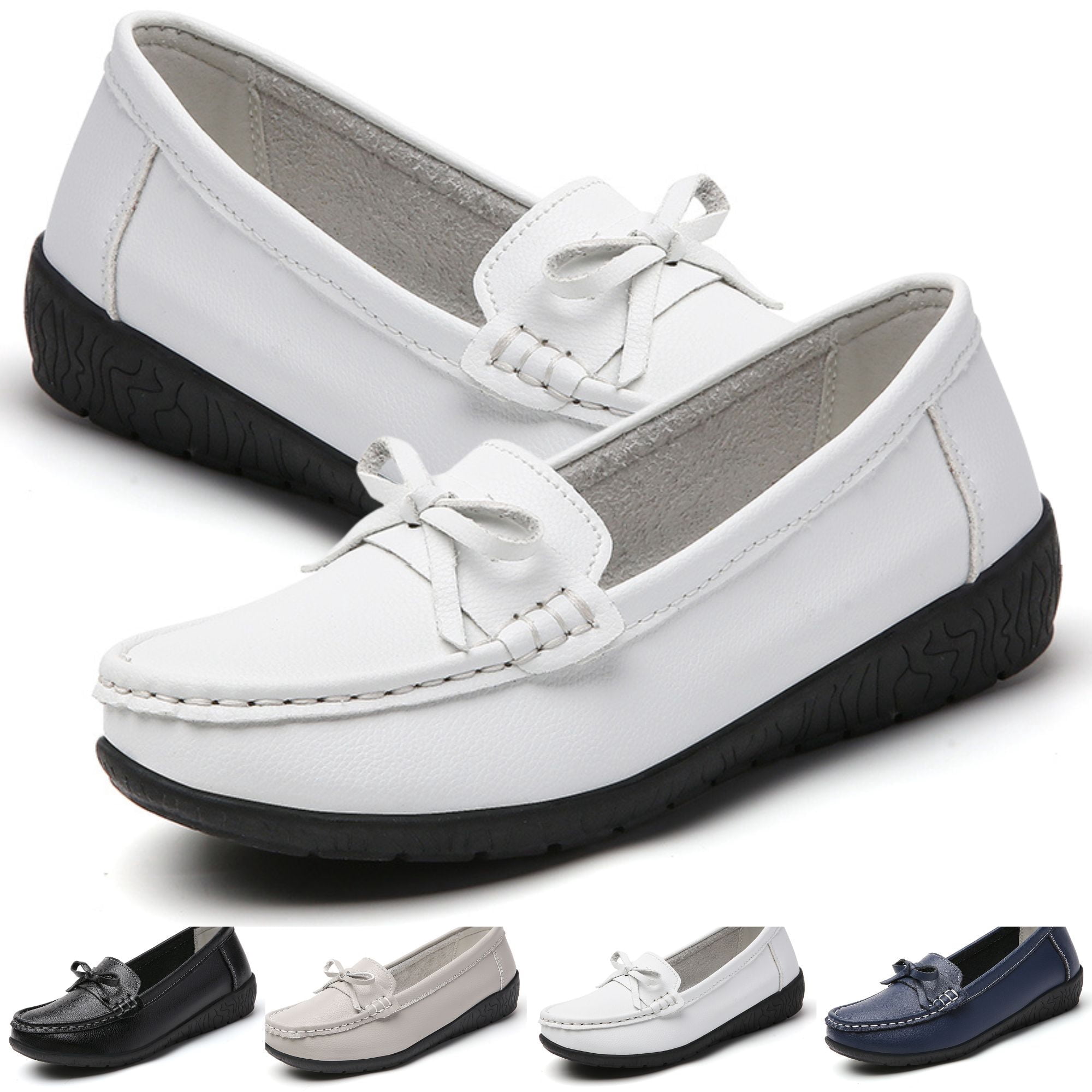 Women's Fashion Bow Backstrap Classic Low Chunky Heel Flats