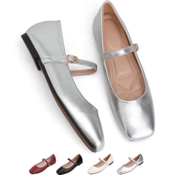 CHICVOMEY Flats for Women Mary Jane Flats Square Toe Comfort Ballet Flats with Memory Foam Insole Dressy Flats Shoes Wide Feet Friendly