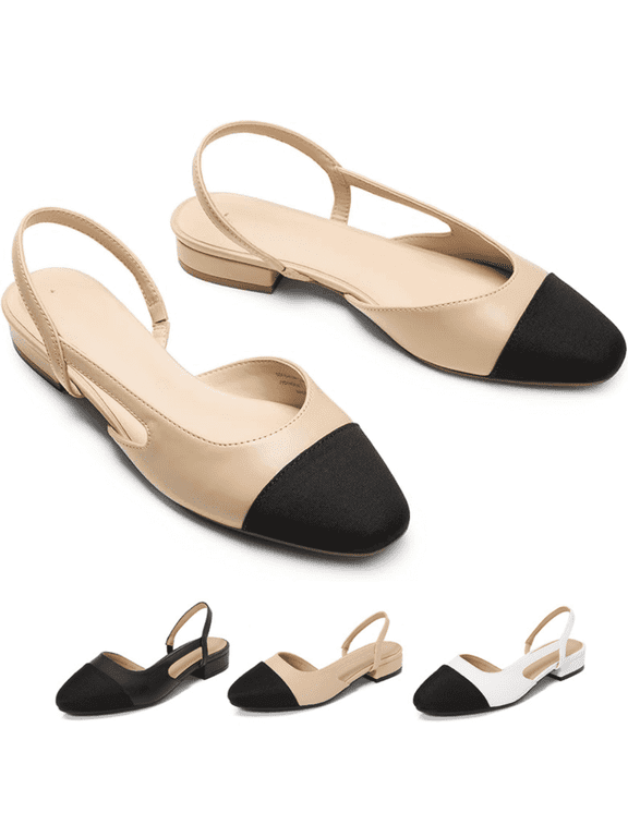 Flats for Women Slingback Ballet Flats Square Cap Toe Low Heel Dress Shoes Comfort Work Flats for Wedding Business Casual