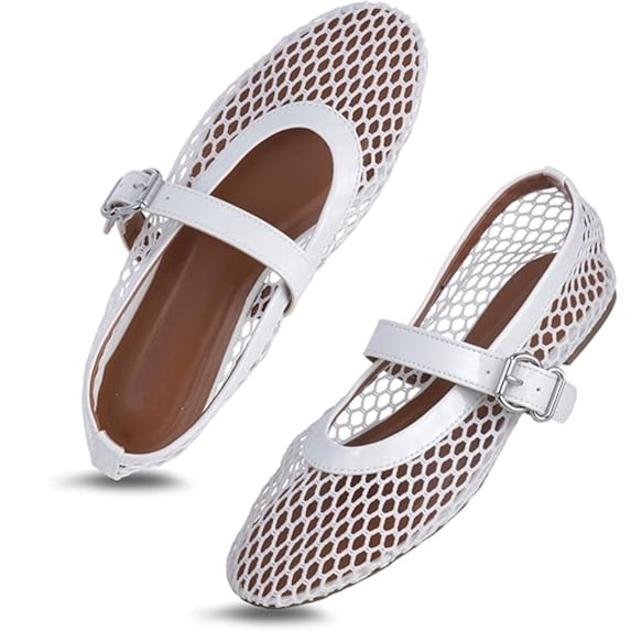 CHICVOMEY Mesh Mary Jane Shoes for Women Breathable Ballet Flats with Buckle Fashion Fishnet Flats for Women Casual & Work Fashion Flats