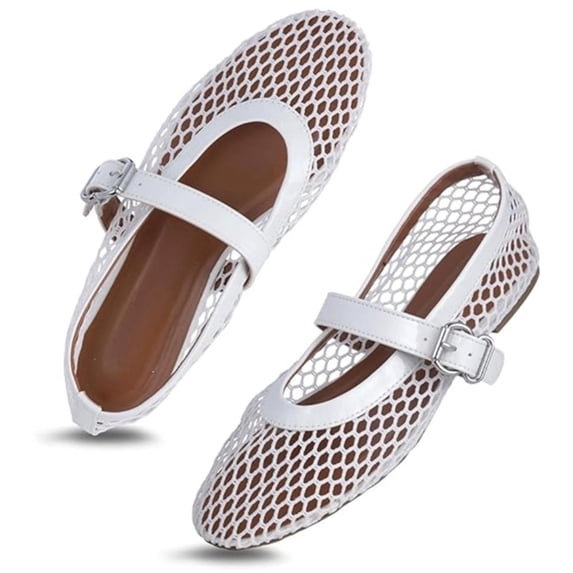 CHICVOMEY Mesh Shoes for Women Breathable Ballet Flats with Buckle Fashion Fishnet Flats for Women Casual Work Fashion Flats