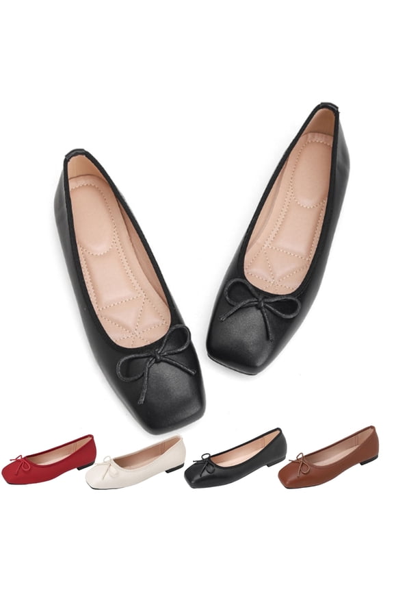 Vintage Bow Mary Jane Flats for Women Square Toe Comfort Ballet Flats with Memory Foam Insole Casual Dress Ballet Flats