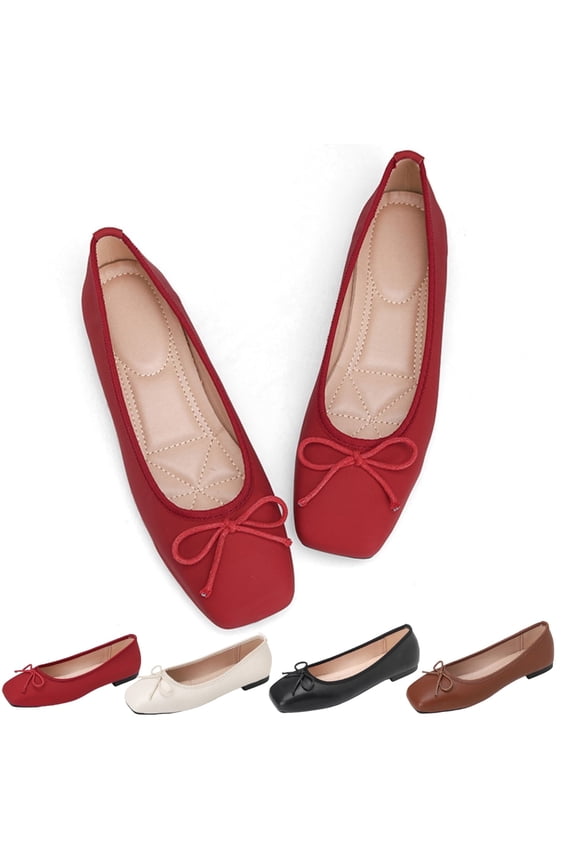 Vintage Bow Mary Jane Flats for Women Square Toe Comfort Ballet Flats with Memory Foam Insole Casual Dress Ballet Flats