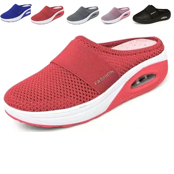 CHICVOMEY Women's Orthopedic Walking Shoes Air Cushion Slip On Mule Diabetic Friendly with Arch Support Non-Slip Platform Sole Breathable Mesh Sneakers for Women
