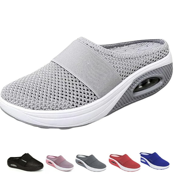 CHICVOMEY Women's Orthopedic Walking Shoes Air Cushion Slip On Mule Diabetic Friendly with Arch Support Non-Slip Platform Sole Breathable Mesh Sneakers for Women