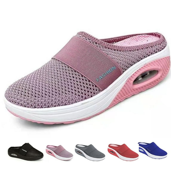 CHICVOMEY Women's Orthopedic Walking Shoes Air Cushion Slip On Mule Diabetic Friendly with Arch Support Non-Slip Platform Sole Breathable Mesh Sneakers for Women
