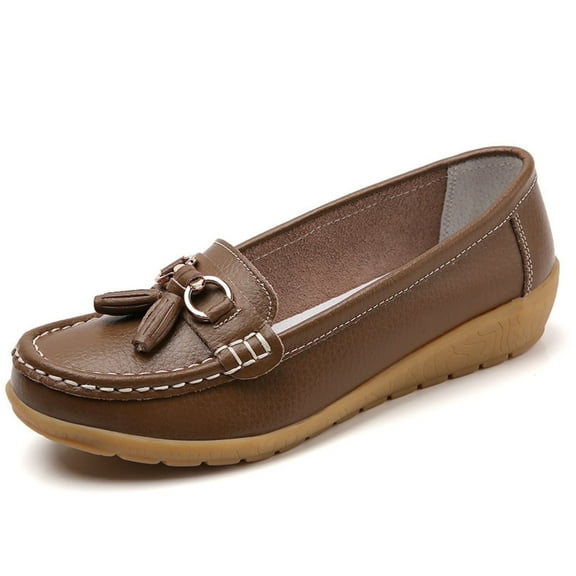 CHICVOMEY Womens Classic Genuine Leather Platform Loafers Casual Comfort Slip-On Boat Shoes with Soft Sole Driving Walking Moccasins Dress Shoes