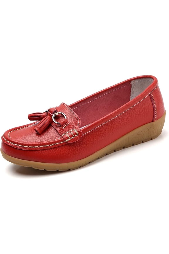 Womens Classic Genuine Leather Platform Loafers Casual Comfort Slip-On Boat Shoes with Soft Sole Driving Walking Moccasins Dress Shoes
