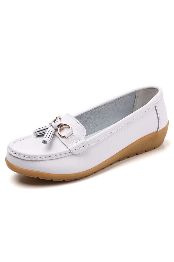 Womens Classic Genuine Leather Platform Loafers Casual Comfort Slip-On Boat Shoes with Soft Sole Driving Walking Moccasins Dress Shoes