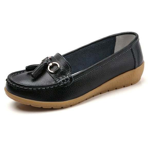 CHICVOMEY Womens Classic Genuine Leather Platform Loafers Casual Comfort Slip-On Boat Shoes with Soft Sole Driving Walking Moccasins Dress Shoes