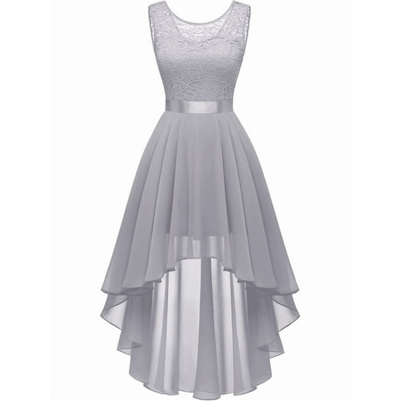 PPCHVOY Plus Size Women's Dress Lace Hollow Out Evening Gown Flowy Chiffon High Low Prom Dress &Waist Tie Wedding Guest Dress for Women XS-3XL