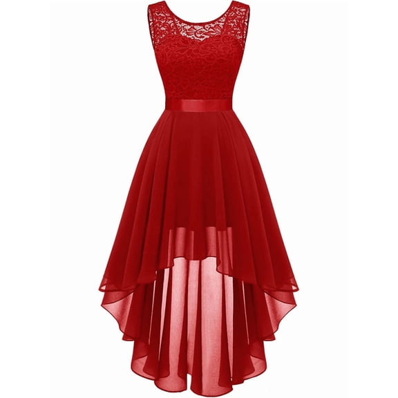 PPCHVOY Plus Size Women's Dress Lace Hollow Out Evening Gown Flowy Chiffon High Low Prom Dress &Waist Tie Wedding Guest Dress for Women XS-3XL