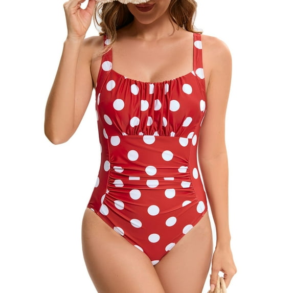 PPCHVOY Retro One Piece Swimsuit for Women Tummy Control Ruched Slimming Swimsuits with Adjustable Straps Vintage Front Push Up Halter Bathing Suit Modest Full Coverage Swimwear