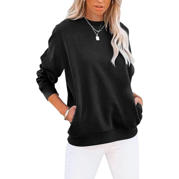 PPCHVOY Women's Casual Long Sleeve Color Block/Solid Tops Crewneck Sweatshirts Cute Loose Fit Pullover Tops for Women S-2XL