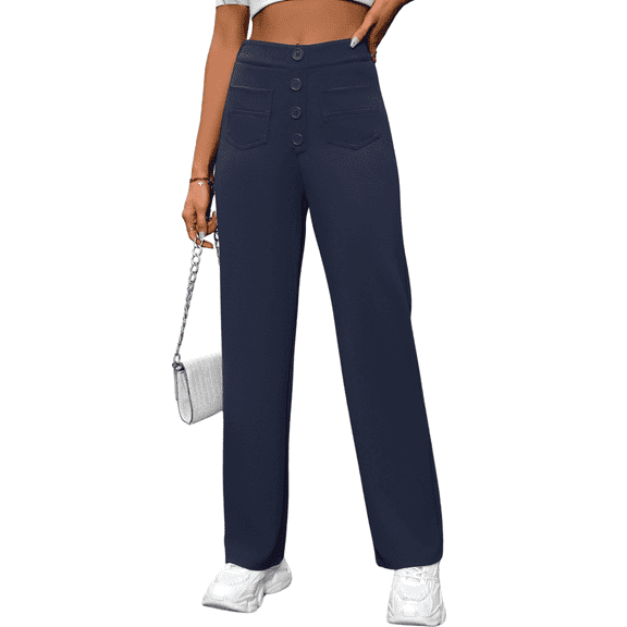 PPCHVOY Women's High Waist Straight Leg Pants Elastic Waist Office Casual Trousers Boyfriend Jeans for Women S-2XL