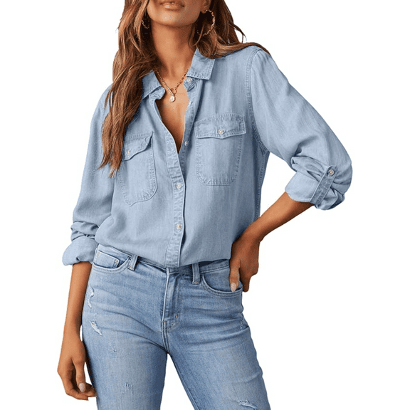 PPCHVOY Women's Tops Long Sleeve Shirt Casual Basic Everyday Blouse Soft Cotton Blend Relaxed Fit Tunic Top for Women Versatile Styling S-2XL