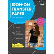 PPD Inkjet Iron-On Dark T Shirt Transfers Paper LTR 8.5x11" Pack of 20 Sheets (PPD004-20)