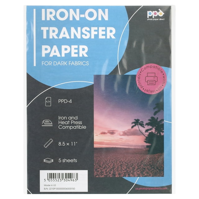 PPD Inkjet IronOn Dark T Shirt Transfers Paper LTR 8.5x11" Pack of 5