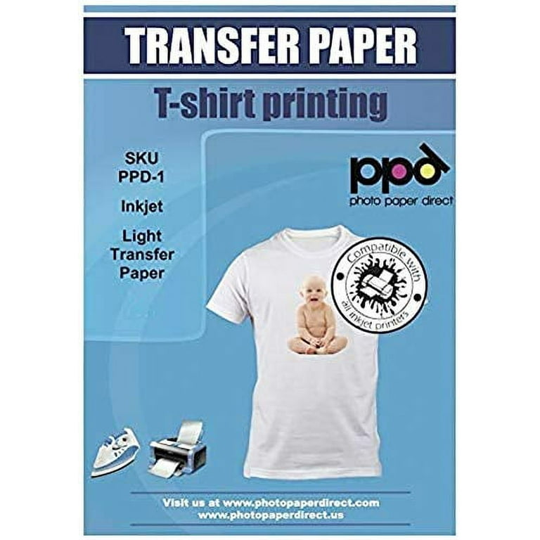 PPD Inkjet Iron-On Dark T Shirt Transfers Paper LTR 8.5x11 Pack of 10 Sheets