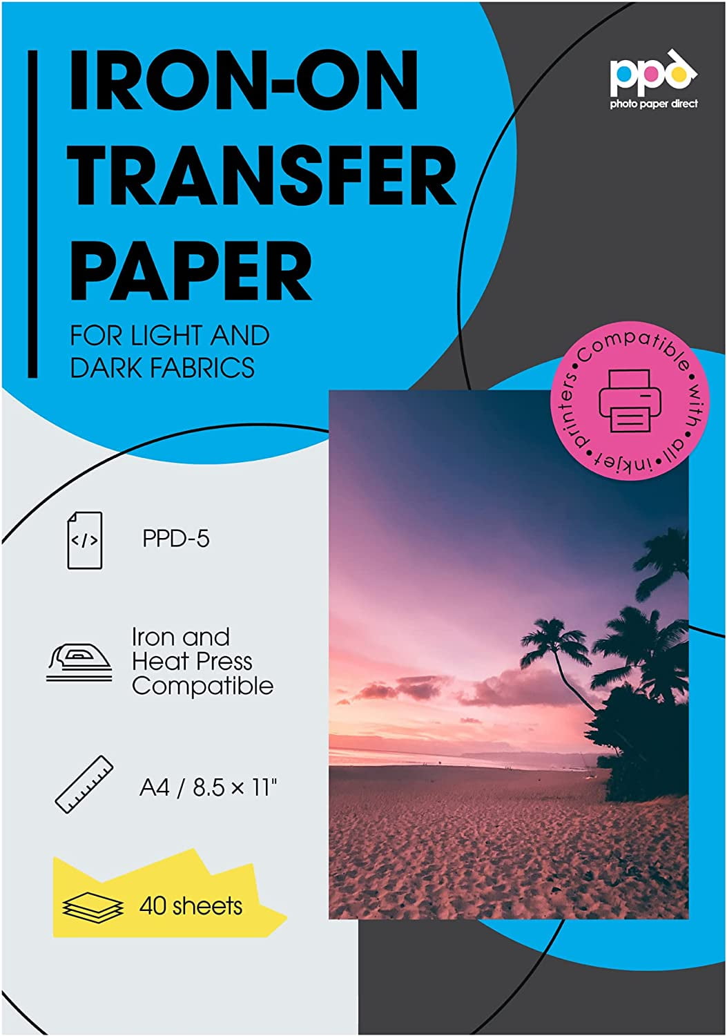 PPD Inkjet Iron-On Mixed Light and Dark Transfer Paper LTR 8.5X11
