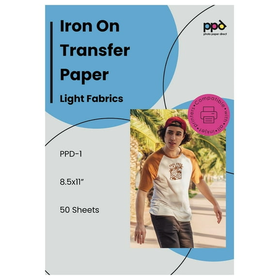 PPD 50 Sheets 8.5x11” - Inkjet Iron-on Heat Transfer Paper for White & Light Fabric and T-Shirts - Premium - PPD-1-50