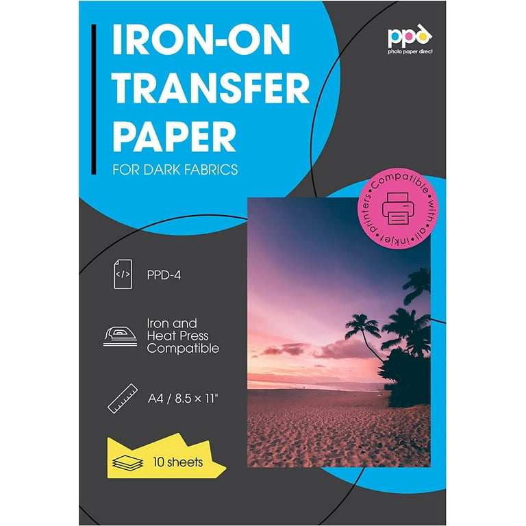 PPD Inkjet Premium Iron-On Dark T Shirt Transfers Paper LTR 8.5x11 Pack of 5 Sheets (PPD-4-5)