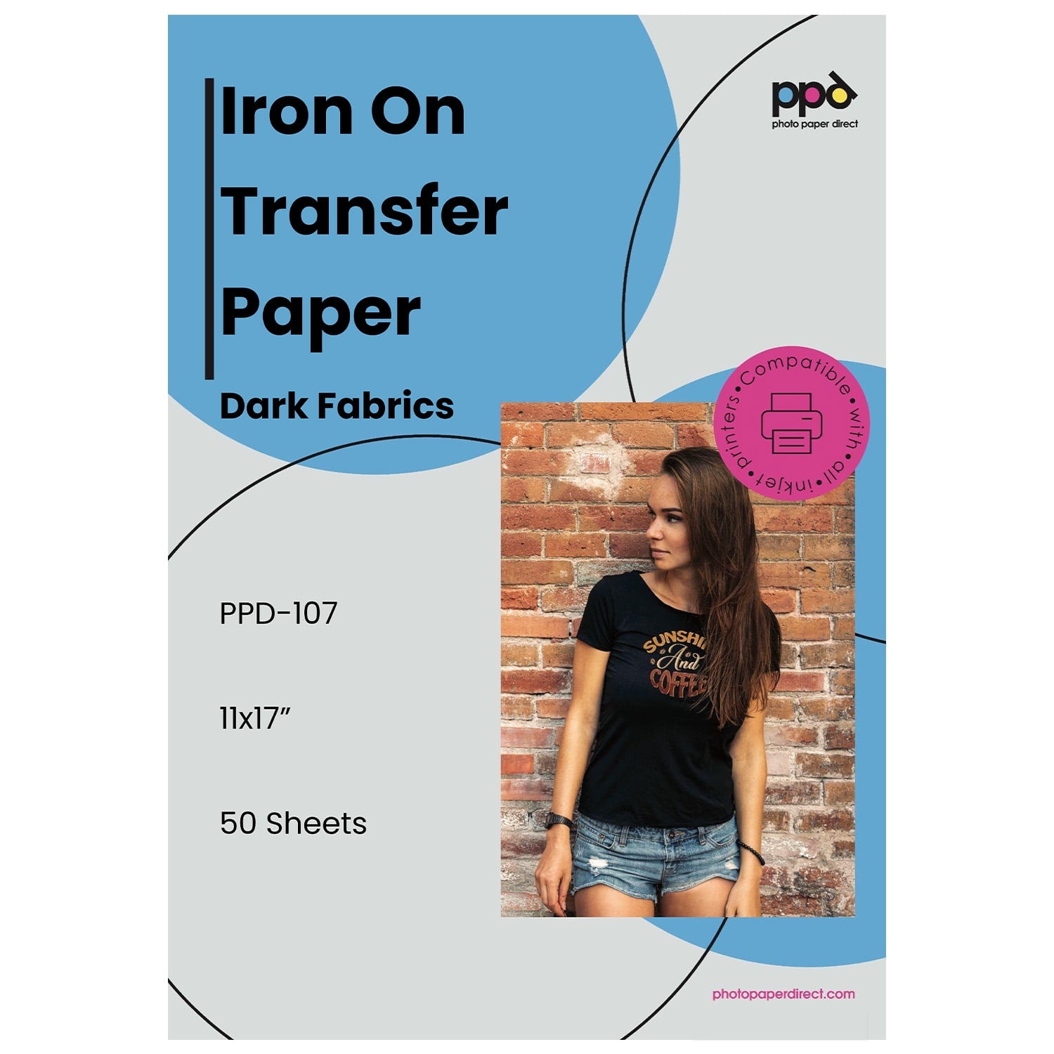 PPD Inkjet Premium Iron-On Dark T-Shirt Transfers Paper 11x17