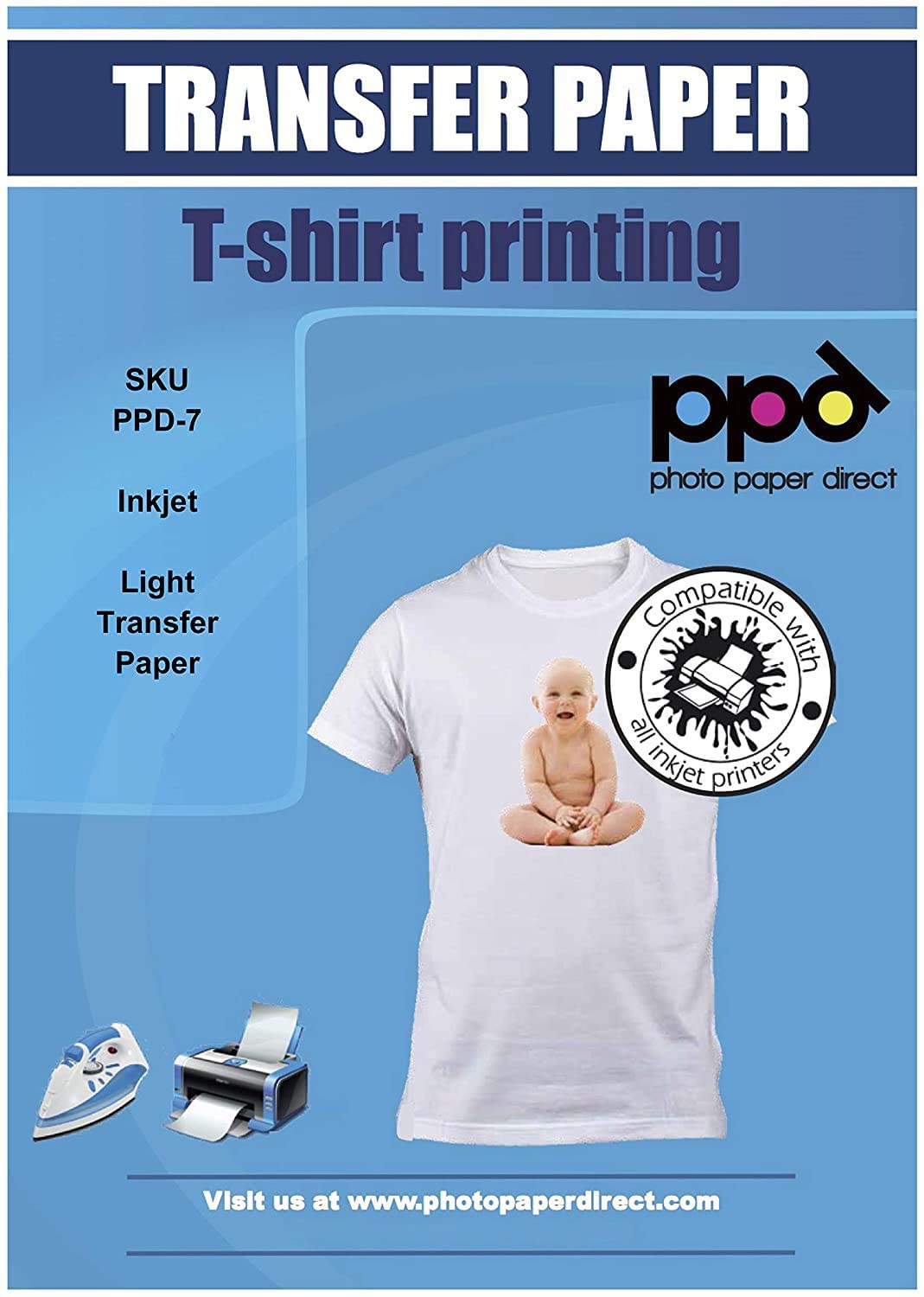 PPD Inkjet Premium Iron-On Light T Shirt Transfer Paper 11 x 17 Pack of 10  Sheets (PPD007-10) 