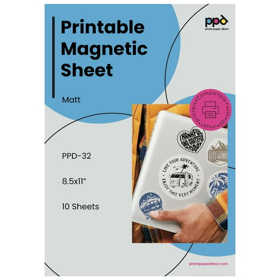 PPD Printable Magnetic Sheets for Inkjet Printer, 10 Pack Matte Magnet Paper for Photo and Picture Magnets, Thick, Flexible, Custom Size, Non-Adhesive Sticks to Metal and Refrigerator (8.5 x 11 in)