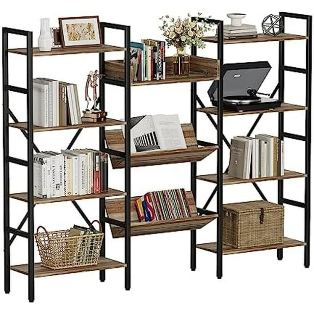 PPDMBIUU Bookcases and Bookshelves Triple Wide 4 Tiers Industrial