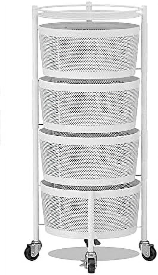 PPDMBIUU Rotating Round Baskets Rack 4 Tier Metal Strong Rolling Cart