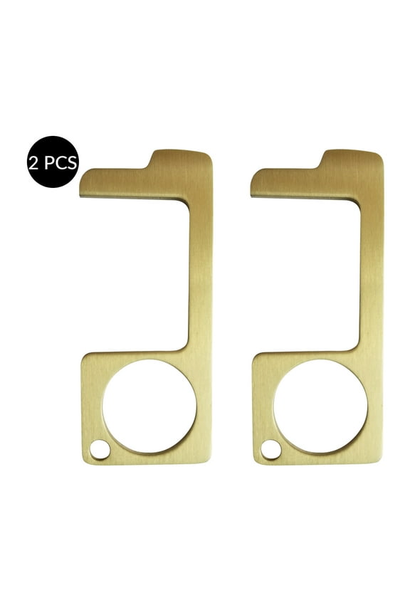 PPE Disposables Brass No Touch Tool Door Opener Keychain, Pack 2, Antimicrobial Hands Free Zero Touch Door Pull Opener