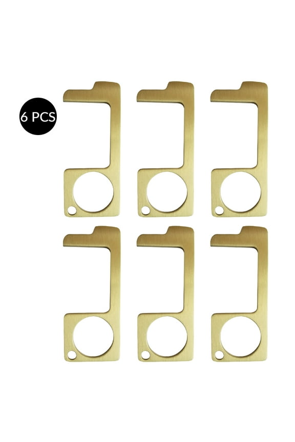 PPE Disposables Brass No Touch Tool Door Opener Keychain, Pack 6, Antimicrobial Hands Free Zero Touch Door Pull Opener